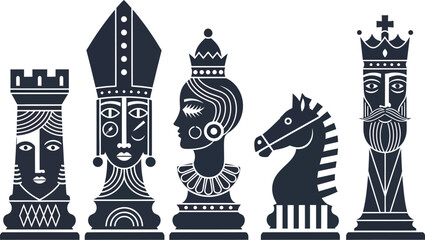 Minimalist Cubist Chess Piece Characters © arpongfx