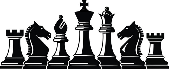 Classic Black Chess Pieces Horizontal Border © arpongfx