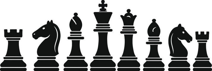 Solid Black Chess Piece Silhouette Set © arpongfx