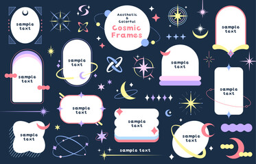 惑星と月のポップでカラフルなデザインフレームコレクション
