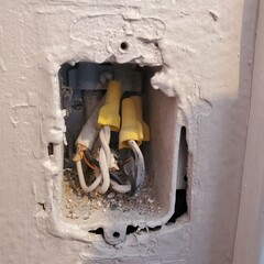 Wire Nuts on Old Electrical Wires, Outlet Removed in an Old House, Construction