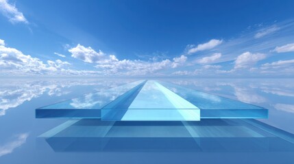 Blue glass platform in sky