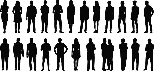 "Black silhouettes of twenty diverse people in standing poses, anonymous human figures for design, posture, illustration, body language concept" © Masud