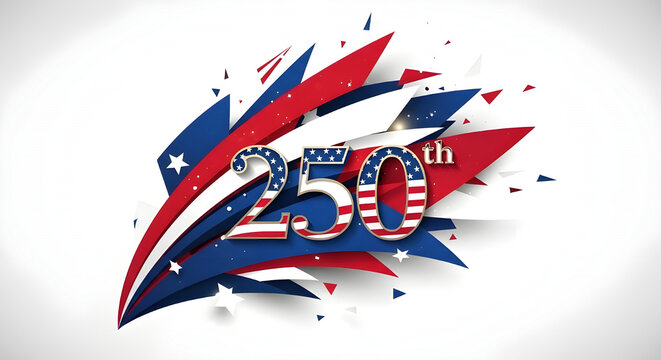 250th anniversary celebration design with american flag colors and stars