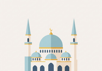 Fototapeta premium Minimalist Flat Style Mosque Illustration with Dome and Minarets in Soft Colors