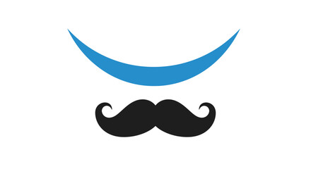 Obraz premium A graphic illustration featuring a blue curved line above a classic black mustache on a white background.