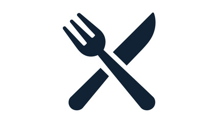 Crossed fork and knife icon, simple dining cutlery symbol, restaurant kitchen utensil graphic, eating flatware, meal preparation tool
