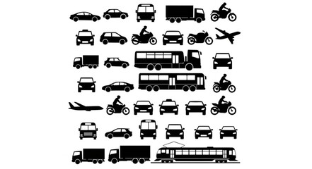 Obraz premium Collection of diverse transportation vehicle silhouettes.