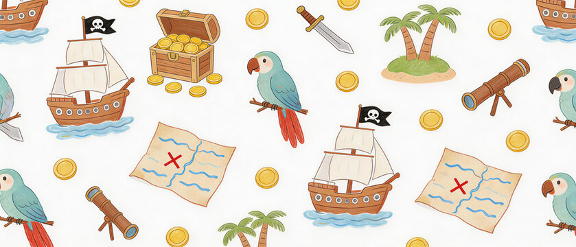Pirate Adventure and Treasure Map Crayon Pattern
