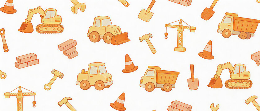 Construction Vehicles and Tools Crayon Pattern