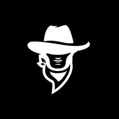 Stylized Cowboy Head Icon in Hat and Bandana, Western Graphic Design