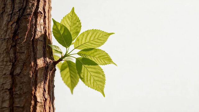 Tree branch with new green leaves