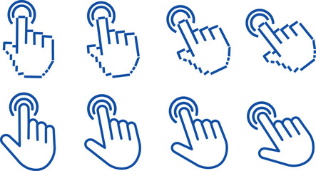 Fototapeta premium Professional clicking cursor icons, startup website navigation symbols.Minimalist mouse pointer icons, computer navigation symbols, clicking hand and arrow graphics, 