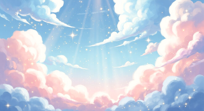 Whimsical Pastel Fantasy Sky &ndash; Dreamy Cotton Candy Cloud Background