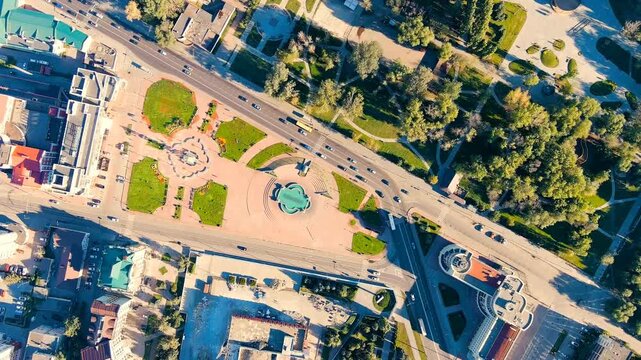 Lipetsk, Russia. Peter the Great Square. History Center. Drone footage, HEAD OVER SHOT