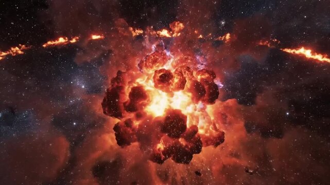 fiery explosion in space, bright flash, cosmic event, supernova