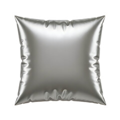 A shiny silver pillow on a white background