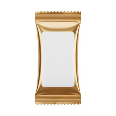 A gold foil snack wrapper on a white background