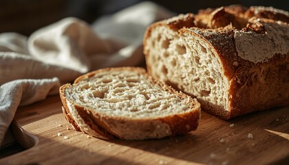 Artisan Sourdough Bread on Wooden Table Natural Light