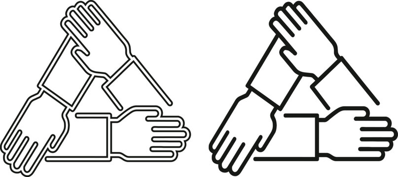 Unity and Teamwork Concept Vector Icon - Three Hands Holding Wrists in a Triangle Shape