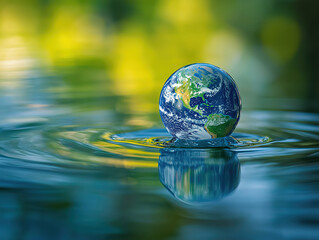 A Crystal Droplet of Water with a Tiny Earth Reflection Inside