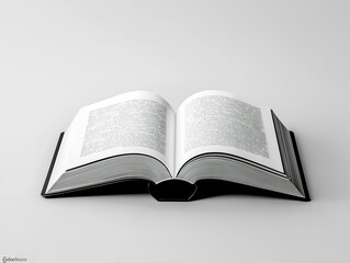 Black-and-white open book design with artistic shadow typography