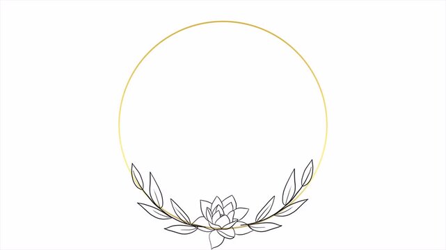 Elegant Floral Wreath with Golden Circle Frame on White Background.