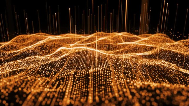 Abstract gold fractal wave particle floor background loop