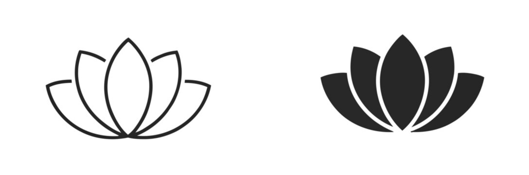 Lotus Flower icon, flat linear vector illustration of lily spa symbol with editable stroke, clean minimalist design isolated on white background, ideal for spa branding, logos, websites, apps, and UI 