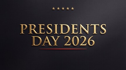 Obraz premium Golden Presidents Day 2026 logo on dark background with stars