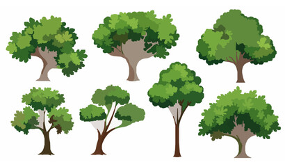 Fototapeta premium Decorative Stylized Fig Tree and Vibrant Green Foliage Collection Vector Illustration Transparent Background