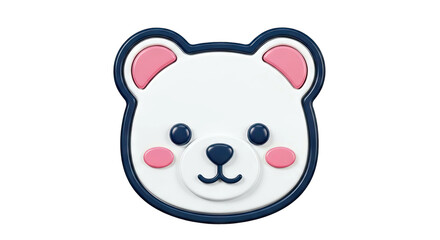 Fototapeta premium 3D Rendered Cartoon Bear Face with Pink Cheeks and Blue Outline