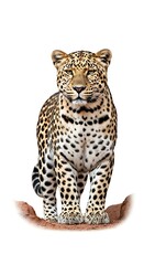 Fototapeta premium Leopard Standing on Hind Legs Isolated White.