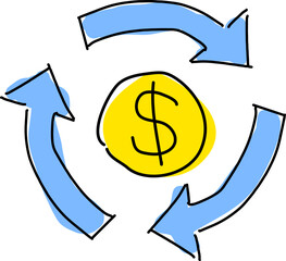 循環型経済やESG投資をイメージしたコインと矢印の線画