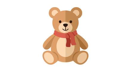 Obraz premium A sweet brown teddy bear wearing a festive red scarf sits calmly on a clean white background.