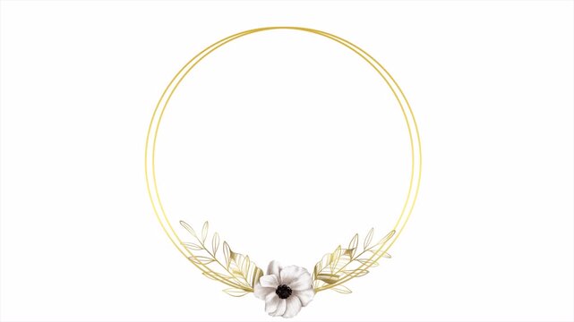 Elegant Golden Floral Frame with White Flower and Leaves.