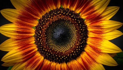 Macro image of a vibrant sunflower against a dark background