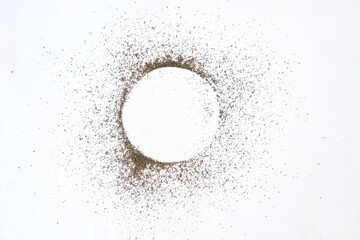 Matcha black tea on a white background, shot in still life style.