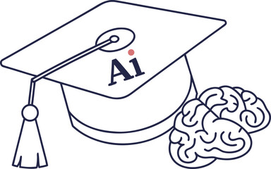 AI Education Icon with Graduation Cap and Brain for Smart Learning Platforms