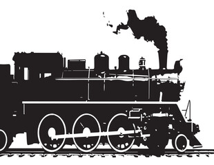 Vintage steam locomotive engine silhouette on a railway track as a retro transportation vector illustration for travel and railroad design © reja