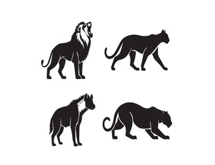 Naklejka premium A comprehensive collection of wild animal silhouettes featuring a set of running horse vectors, farm mammals, and zoo wildlife illustrations in a black nature icon outline set