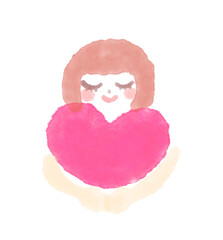 ハートを持つ女の子の滲み感ある水彩風イラスト