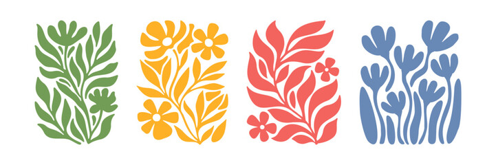 Illustration of botanical leaf and flower abstract art set