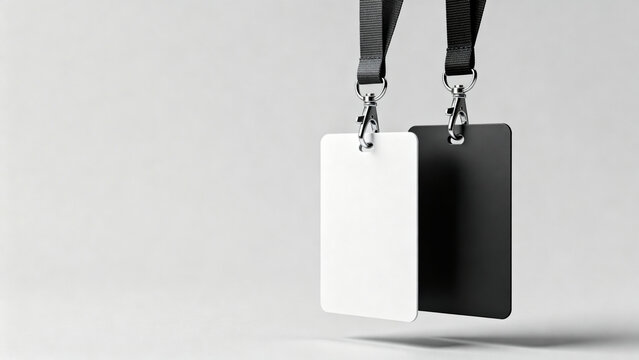 Premium Blank White and Black ID Badge Mockup with Lanyards Minimal Corporate Branding Concept