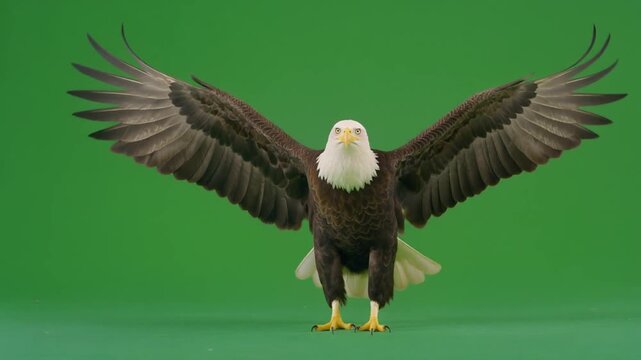 Cinematic eagle greenscreen realistic wildlife predator bird flying wings spread isolated alpha background footage element for video editing compositing visual effects nature documentary production