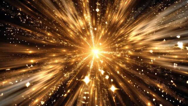 Vibrant explosion of golden light rays and sparks.