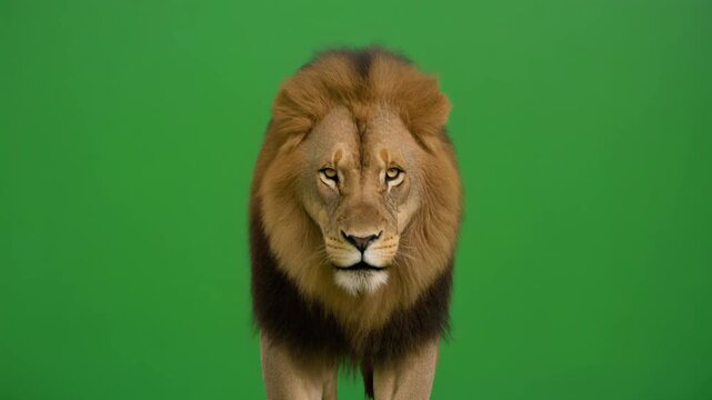 Ultra detailed greenscreen lion powerful savanna king realistic animal cutout footage for video editing vfx compositing filmmaking wildlife content creators studio production projects