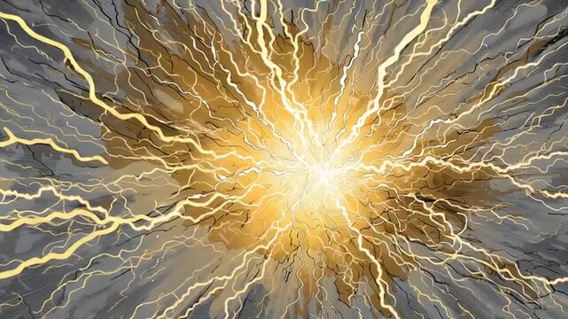 Electricity Explosion with Lightning Bolts and Bright Light.