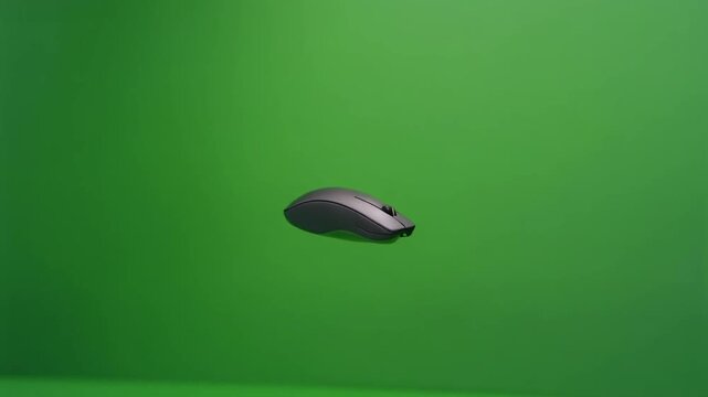 Professional Greenscreen mouse technology accessory isolated on green chroma background showing cursor navigation click functions for digital interface demonstration and production footage