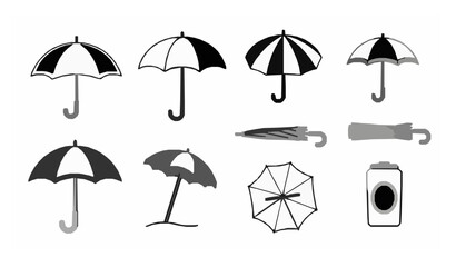Black and white umbrella vector collection with rain and parasol types isolated on white background © MD